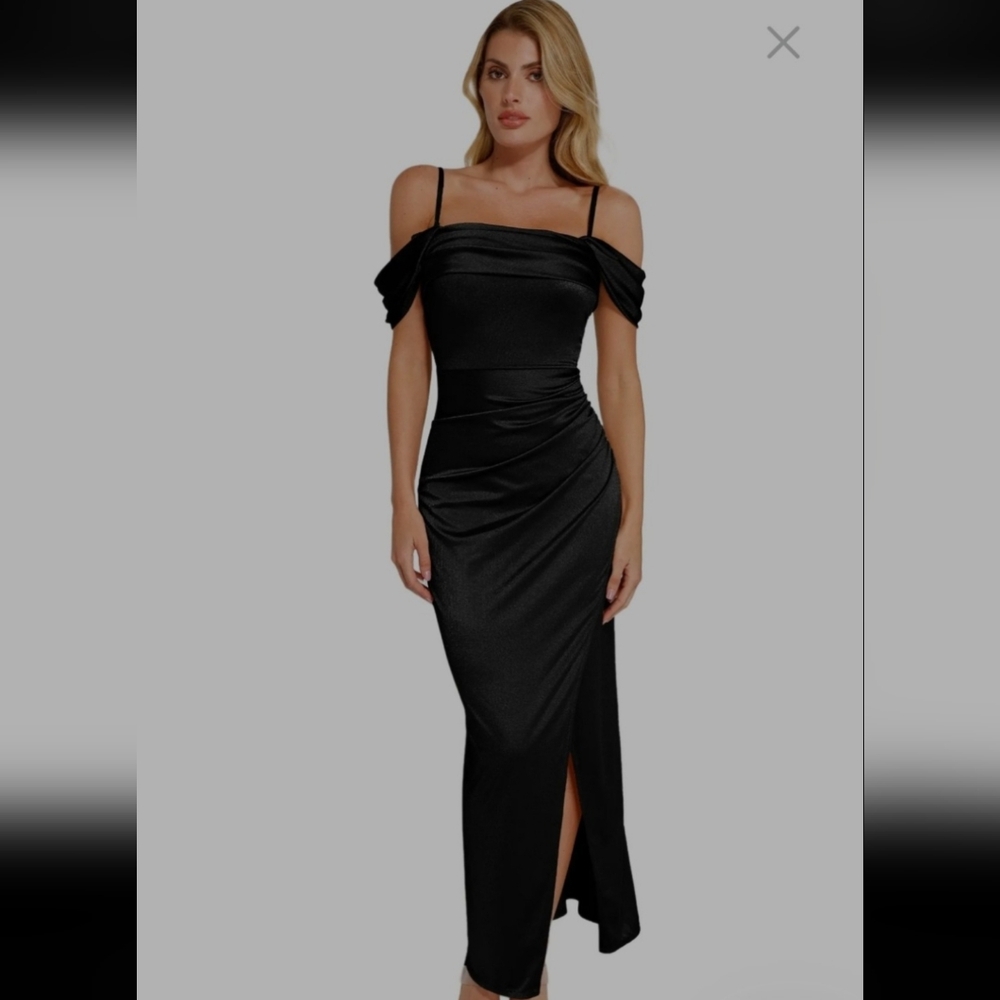 Bran New Popilush Shapewear Off Shoulder Shine Ruched Sculpting Maxi Dress M